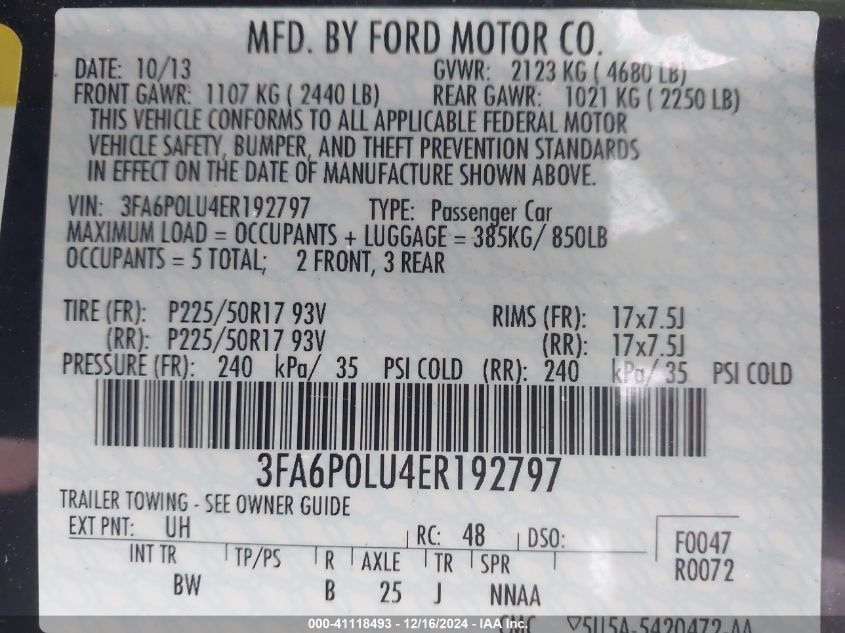 VIN 3FA6P0LU4ER192797 2014 FORD FUSION HYBRID no.9