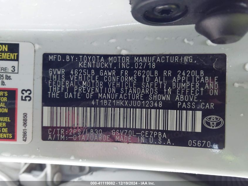 VIN 4T1BZ1HKXJU012348 2018 Toyota Camry, Xse V6 no.9