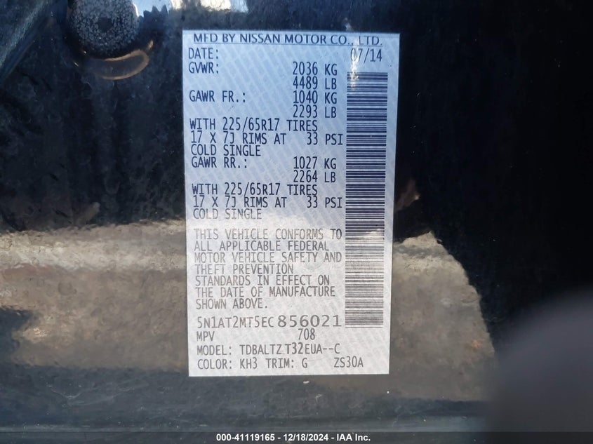 2014 NISSAN ROGUE SV - 5N1AT2MT5EC856021