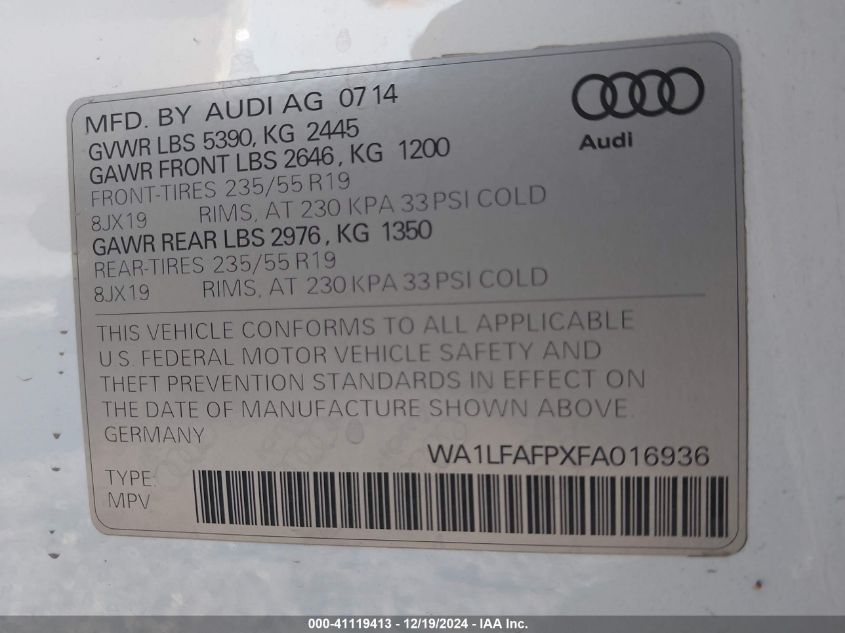 VIN WA1LFAFPXFA016936 2015 Audi Q5, 2.0T Premium no.9