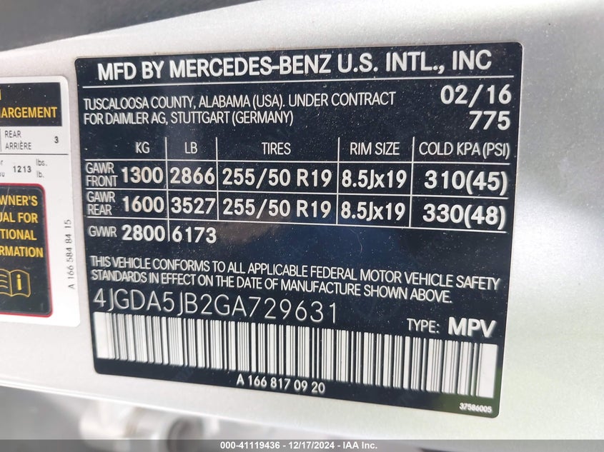 2016 MERCEDES-BENZ GLE 350 - 4JGDA5JB2GA729631