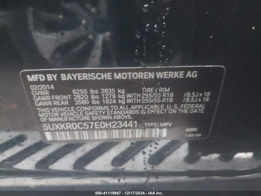 VIN 5UXKR0C57E0H23441 2014 BMW X5 no.9