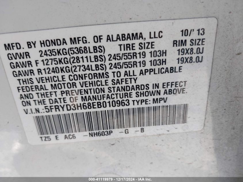 VIN 5FRYD3H68EB010963 2014 Acura MDX, Technology Pk... no.9