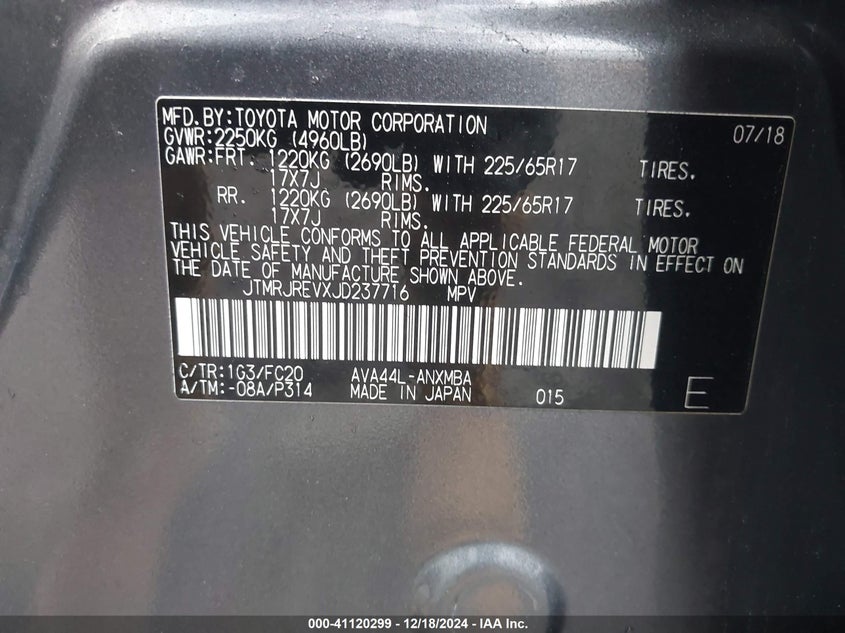 2018 TOYOTA RAV4 HYBRID LE - JTMRJREVXJD237716