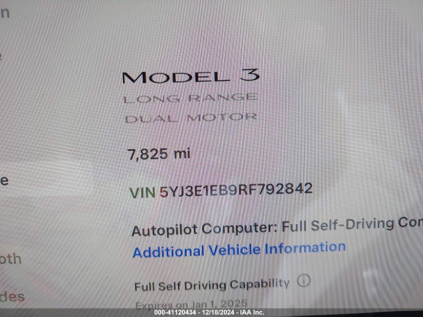 2024 TESLA MODEL 3 LONG RANGE DUAL MOTOR ALL-WHEEL DRIVE - 5YJ3E1EB9RF792842