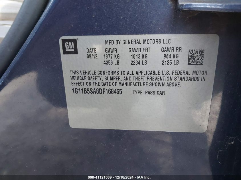 VIN 1G11B5SA8DF168465 2013 CHEVROLET MALIBU no.9