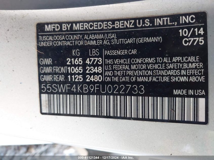 VIN 55SWF4KB9FU022733 2015 Mercedes-Benz C 300, 4Ma... no.9