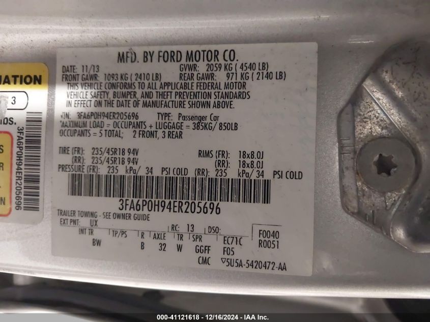 VIN 3FA6P0H94ER205696 2014 FORD FUSION no.9