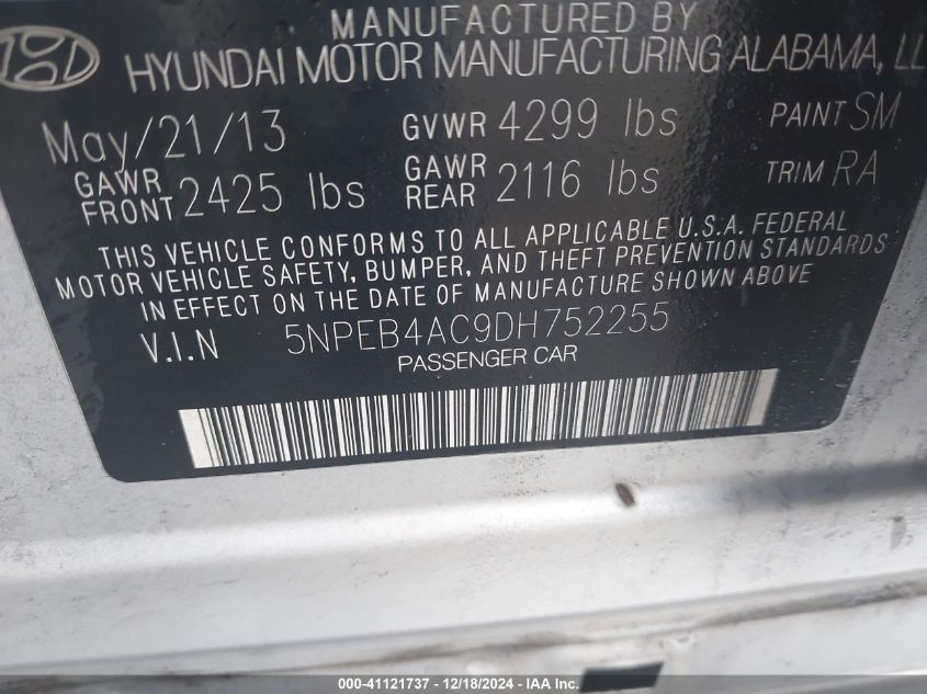 2013 HYUNDAI SONATA GLS - 5NPEB4AC9DH752255