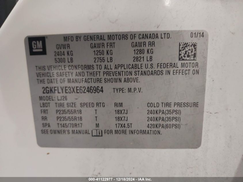 VIN 2GKFLYE3XE6246964 2014 GMC Terrain, Slt-2 no.9