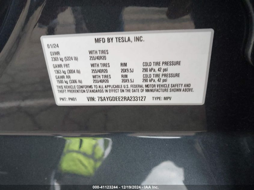 2024 TESLA MODEL Y LONG RANGE DUAL MOTOR ALL-WHEEL DRIVE - 7SAYGDEE2RA233127