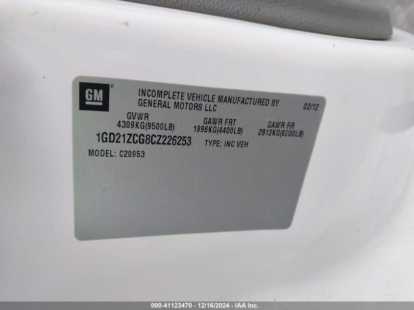 2012 GMC Sierra 2500Hd Work Truck VIN: 1GD21ZCG8CZ226253 Lot: 43433578