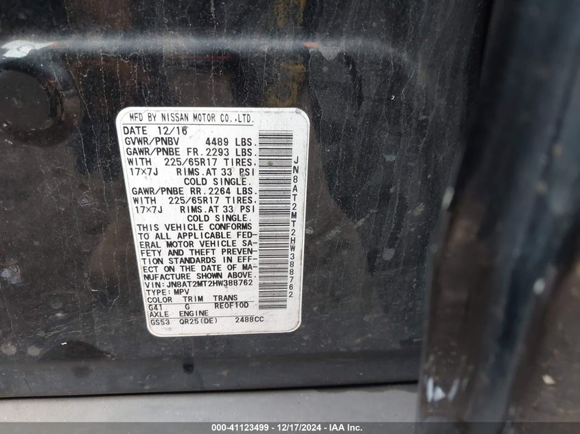 2017 NISSAN ROGUE S - JN8AT2MT2HW388762