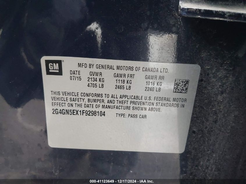 2015 BUICK REGAL VIN: 2G4GN5EX1F9298104