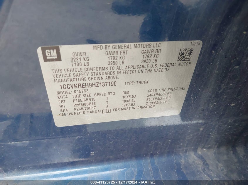 2017 CHEVROLET SILVERADO 1500 1LT - 1GCVKREH9HZ137190