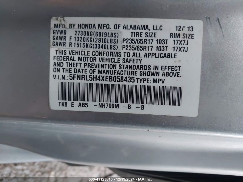 VIN 5FNRL5H4XEB058435 2014 Honda Odyssey, EX no.9