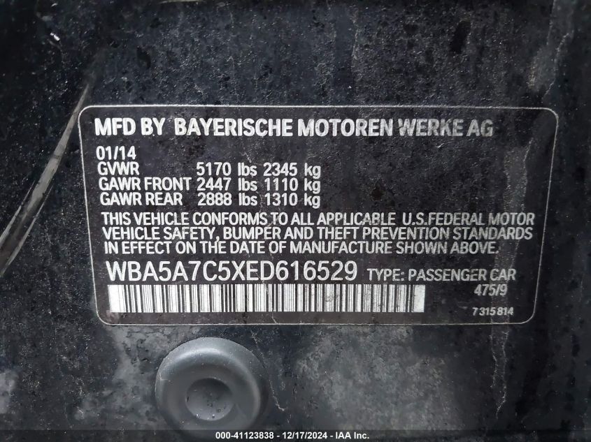 VIN WBA5A7C5XED616529 2014 BMW 5 Series, 528I Xdrive no.9