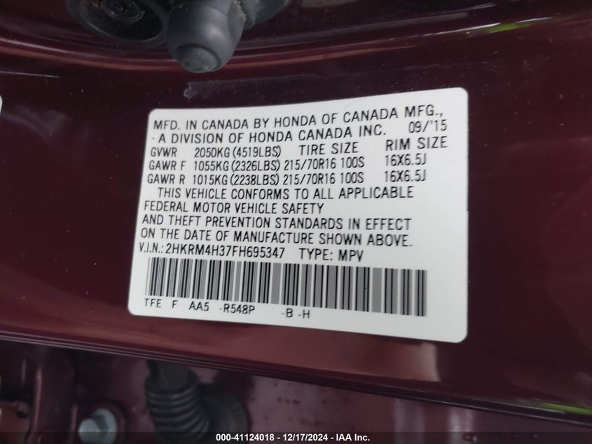 2015 HONDA CR-V LX - 2HKRM4H37FH695347