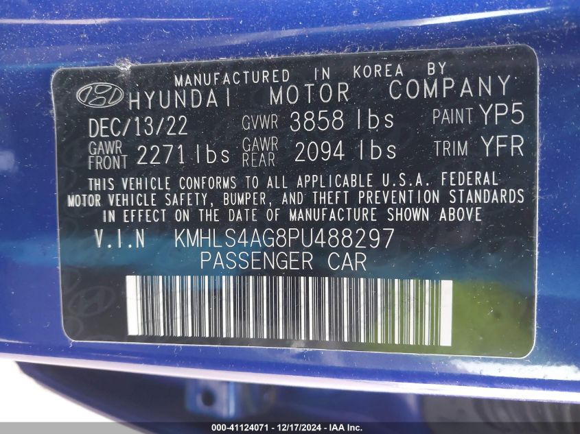 VIN KMHLS4AG8PU488297 2023 Hyundai Elantra, Sel no.9