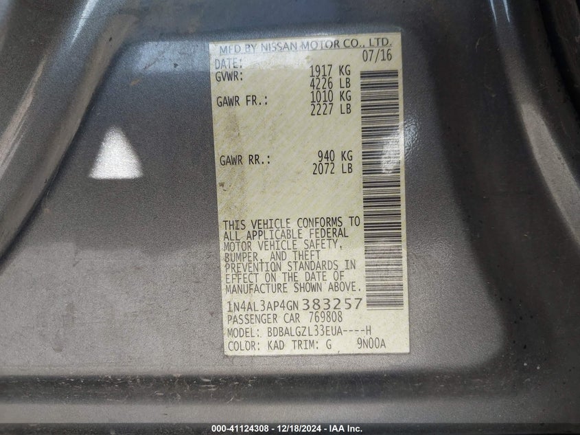 2016 NISSAN ALTIMA 2.5 S - 1N4AL3AP4GN383257