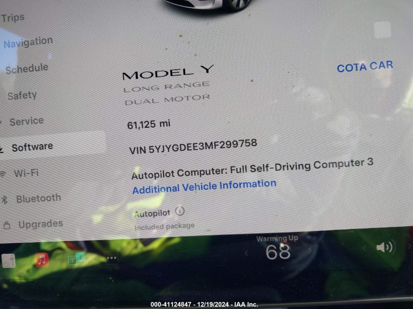 2021 Tesla Model Y Long Range Dual Motor All-Wheel Drive VIN: 5YJYGDEE3MF299758 Lot: 41124847