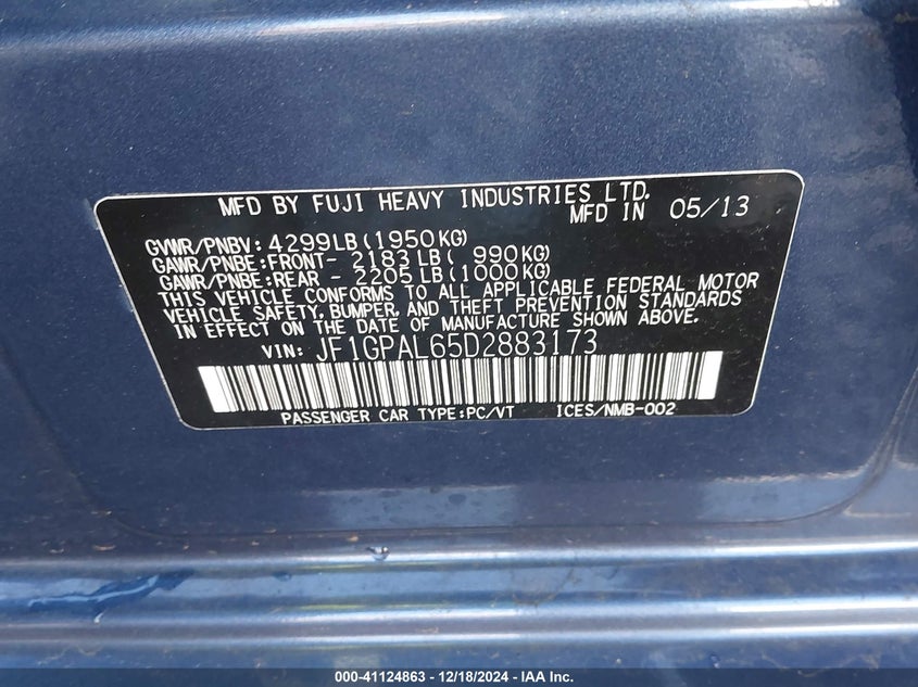 2013 SUBARU IMPREZA SPORT PREMIUM - JF1GPAL65D2883173