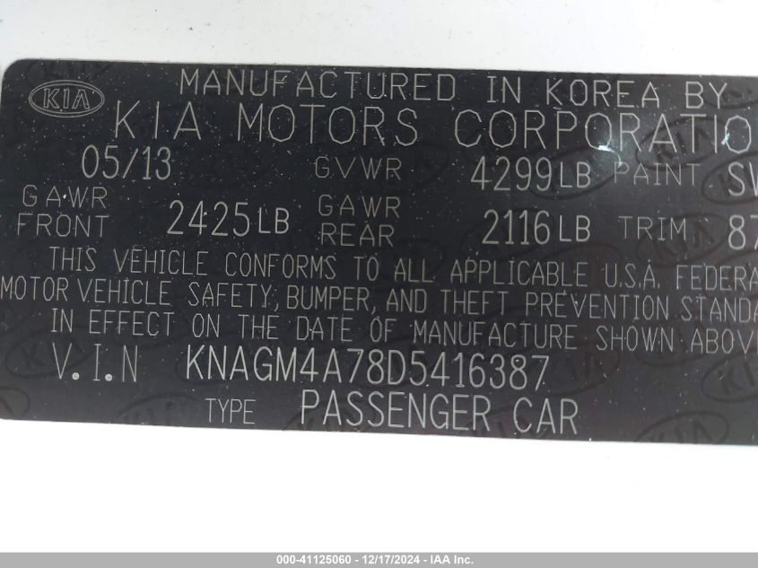 2013 KIA OPTIMA LX - KNAGM4A78D5416387