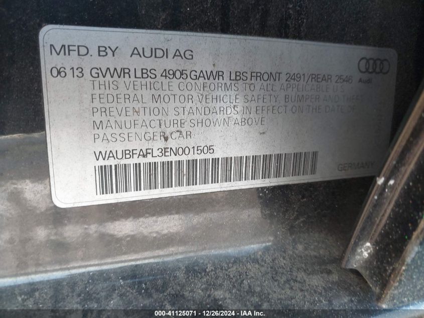 VIN WAUBFAFL3EN001505 2014 AUDI A4 no.9