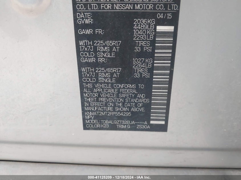 2015 NISSAN ROGUE SV - KNMAT2MT2FP554295