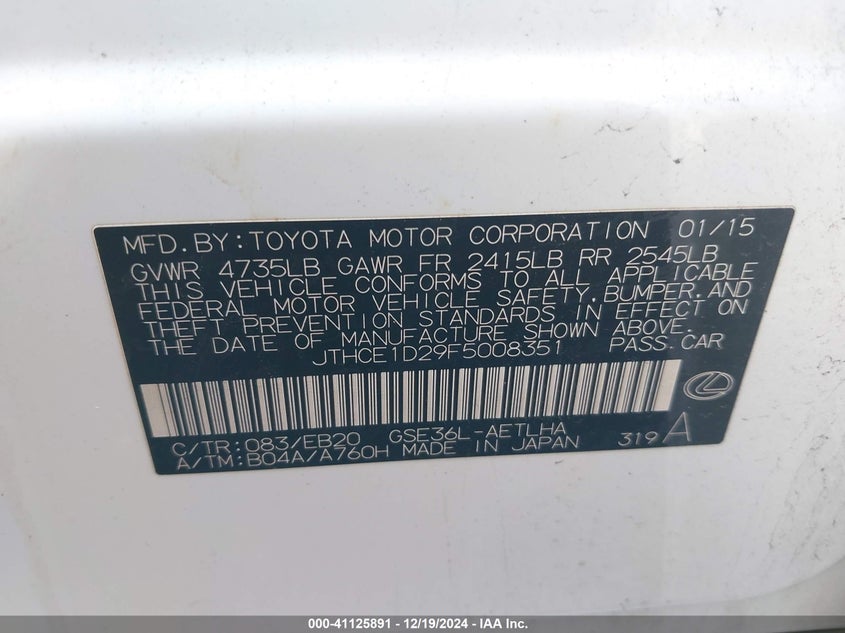 2015 LEXUS IS 350 - JTHCE1D29F5008351