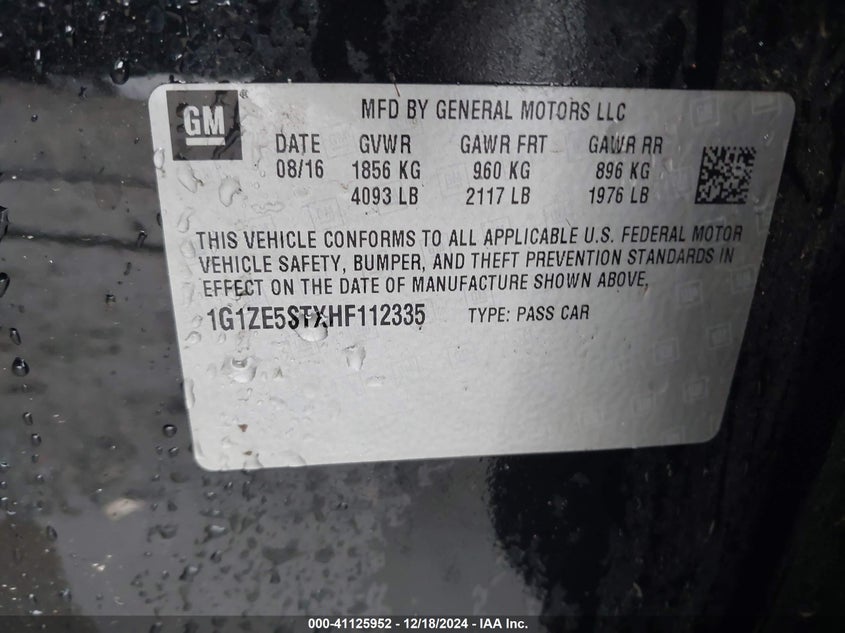 2017 CHEVROLET MALIBU VIN: 1G1ZE5STXHF112335