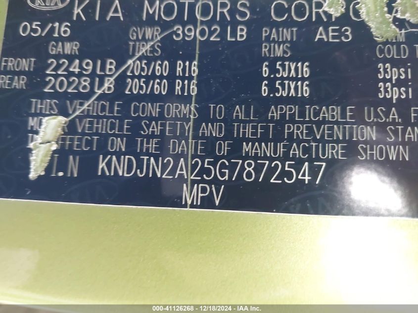 VIN KNDJN2A25G7872547 2016 KIA Soul no.9