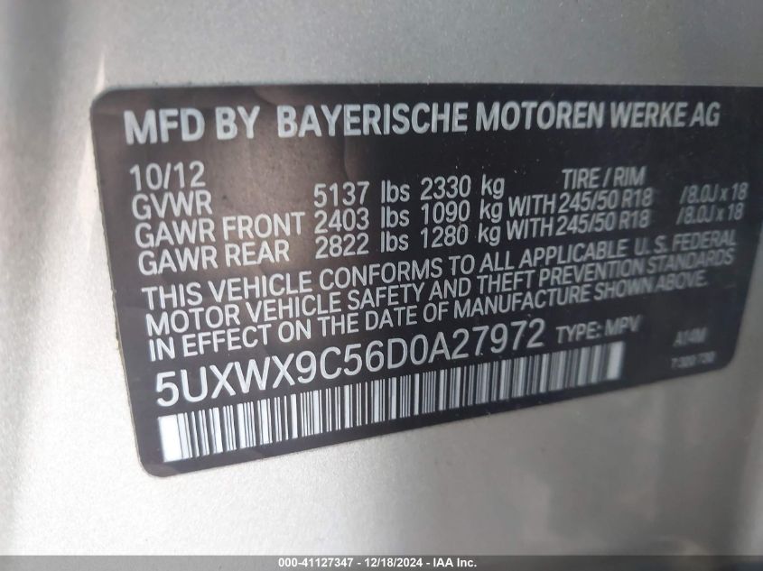 VIN 5UXWX9C56D0A27972 2013 BMW X3 no.9