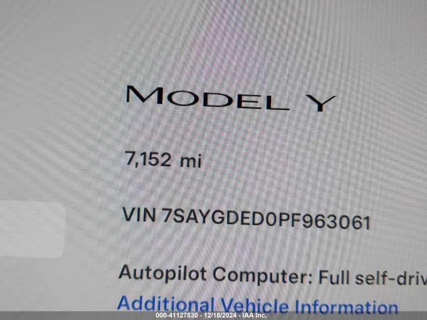 2023 Tesla Model Y Rwd VIN: 7SAYGDED0PF963061 Lot: 41127530