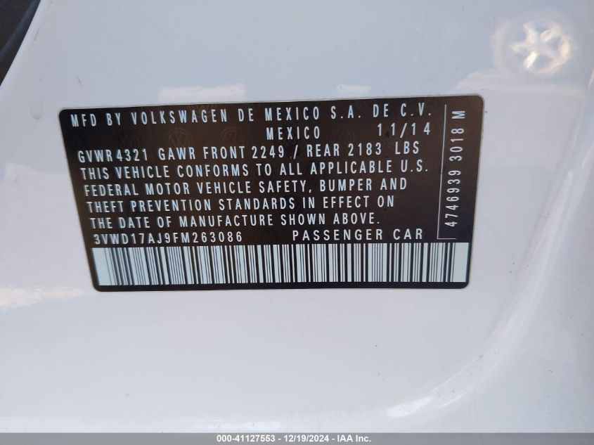 2015 VOLKSWAGEN JETTA 1.8T SE - 3VWD17AJ9FM263086