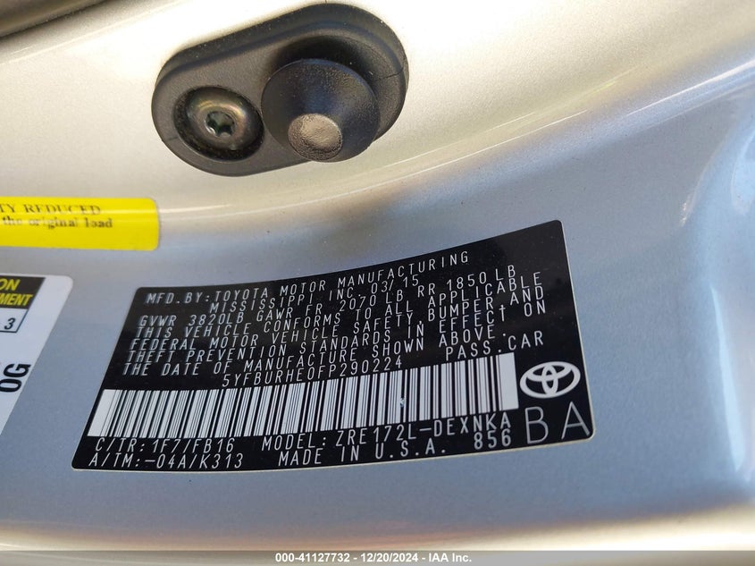 2015 TOYOTA COROLLA VIN: 5YFBURHE0FP290224