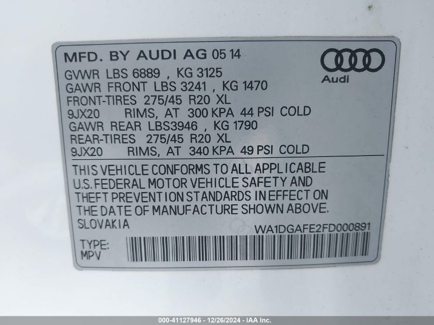 VIN WA1DGAFE2FD000891 2015 Audi Q7, 3.0T S Line Pre... no.9