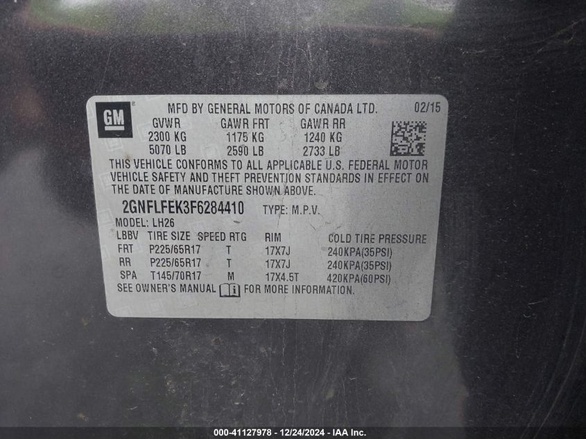 VIN 2GNFLFEK3F6284410 2015 CHEVROLET EQUINOX no.9