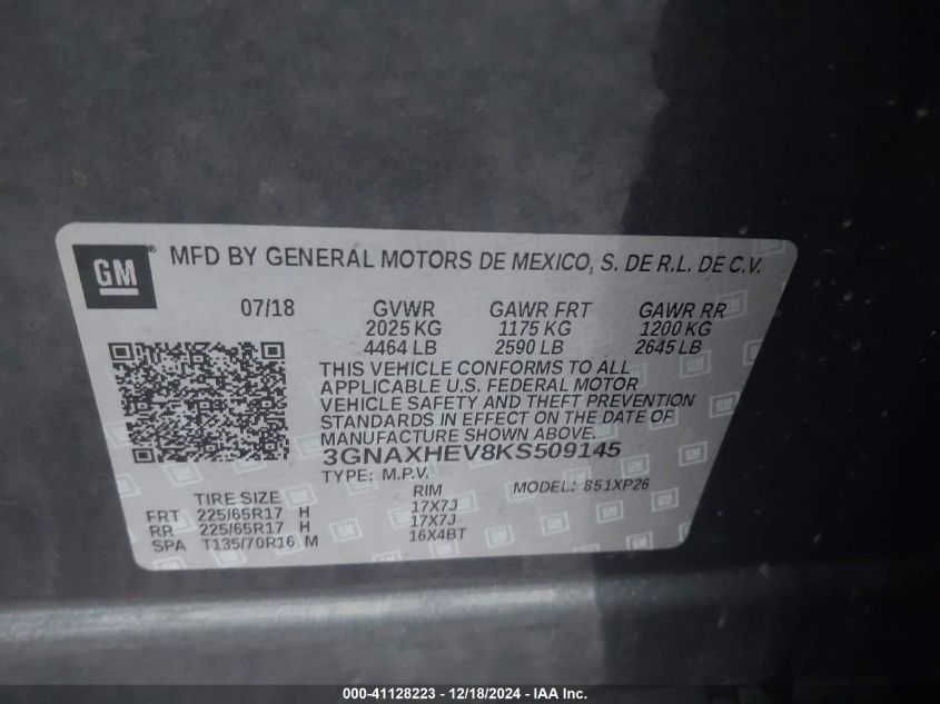 VIN 3GNAXHEV8KS509145 2019 Chevrolet Equinox, LS no.9