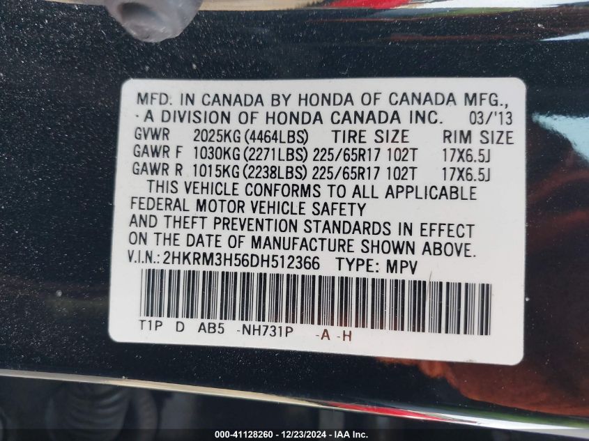 VIN 2HKRM3H56DH512366 2013 Honda CR-V, EX no.9