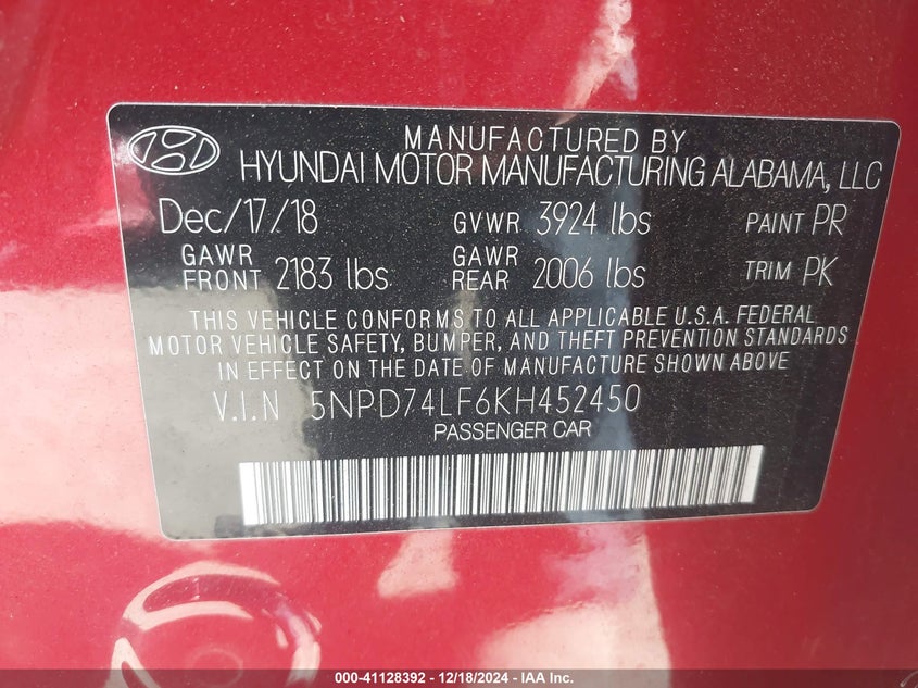 2019 HYUNDAI ELANTRA SE - 5NPD74LF6KH452450