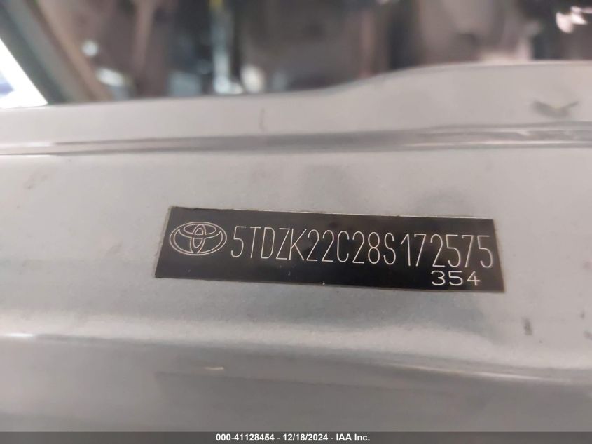 2008 Toyota Sienna VIN: 5TVVK22C28S172575 Lot: 41128454