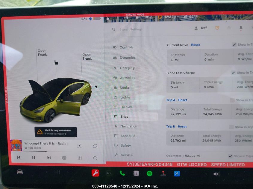 2019 Tesla Model 3 Long Range/Mid Range/Standard Range/Standard Range Plus VIN: 5YJ3E1EA4KF304345 Lot: 41128548