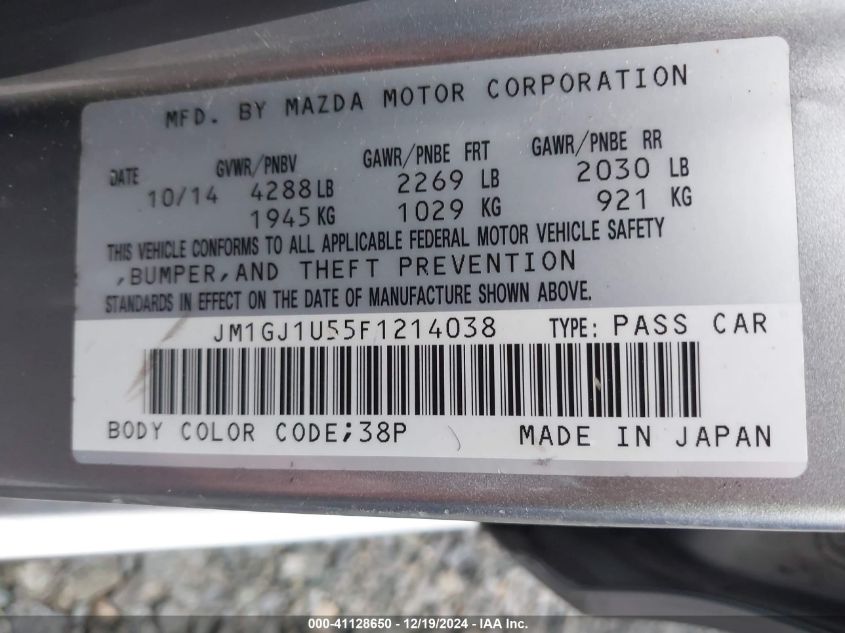 VIN JM1GJ1U55F1214038 2015 MAZDA MAZDA6 no.9