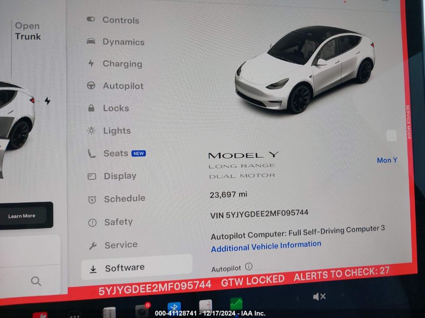 2021 Tesla Model Y Long Range Dual Motor All-Wheel Drive VIN: 5YJYGDEE2MF095744 Lot: 41128741