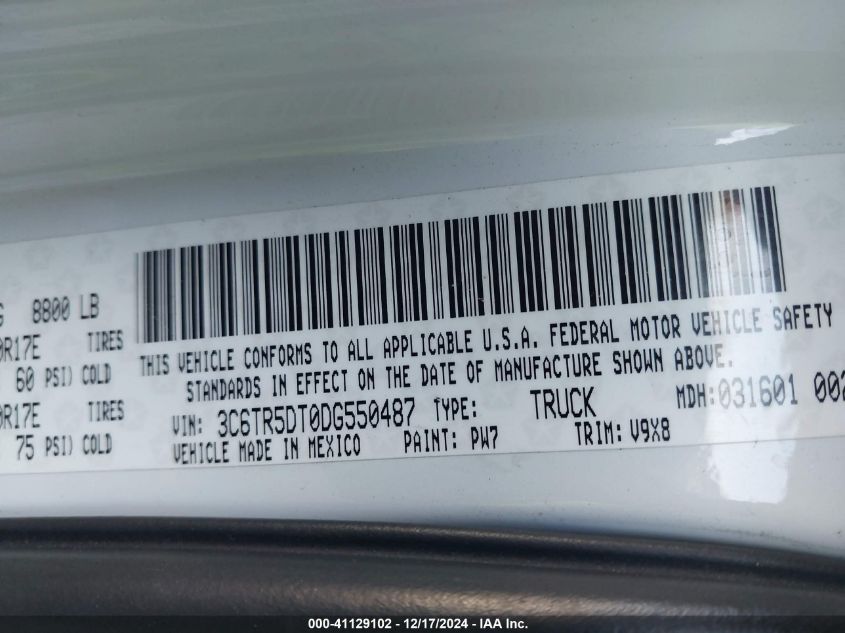 2013 RAM 2500 VIN: 3C6TR5DT0DG550487