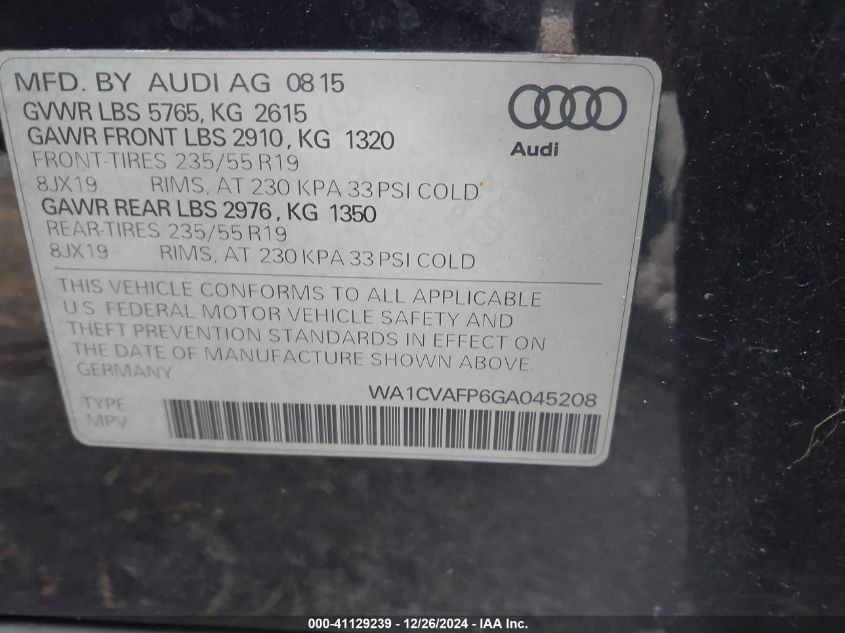 VIN WA1CVAFP6GA045208 2016 Audi Q5, 3.0 Tdi Premium... no.9