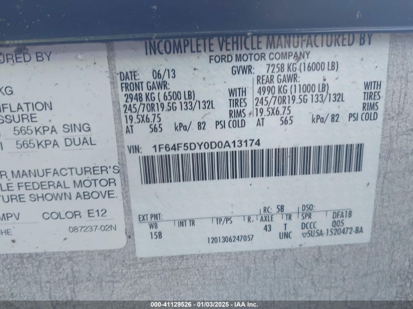 2013 Ford F53 VIN: 1F64F5DYODA213174 Lot: 41129526