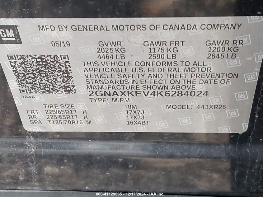 VIN 2GNAXKEV4K6284024 2019 CHEVROLET EQUINOX no.9