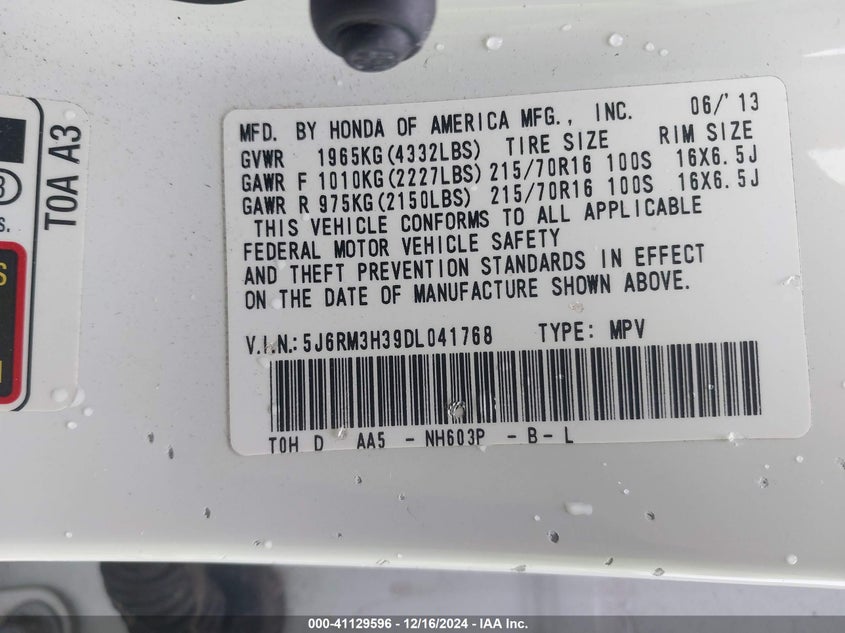 2013 HONDA CR-V LX - 5J6RM3H39DL041768